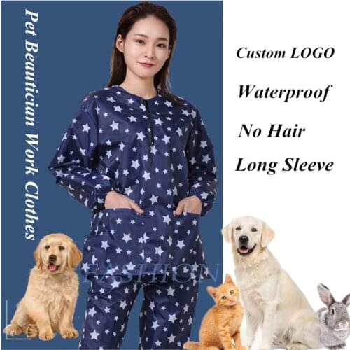 2020 Anti-Static Pet Beautician Work Clothes Apron For Dog Cat Hairdressing Grooming Pet Store Beauty Robe Dress Gown G0919