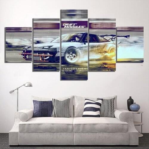 5PCS Picture HD Printing Wall Art Oil Painting Sports Car Drift Speed Hunter Poster Living Room Home Decor Picture Frameless