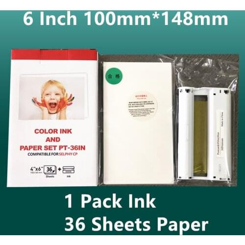 6 Inch Photo Paper Ink Cassette KP-108IN KP-36IN Ink and Paper Set for Canon Selphy CP1300 CP1200 CP910 CP900 Photo Printer