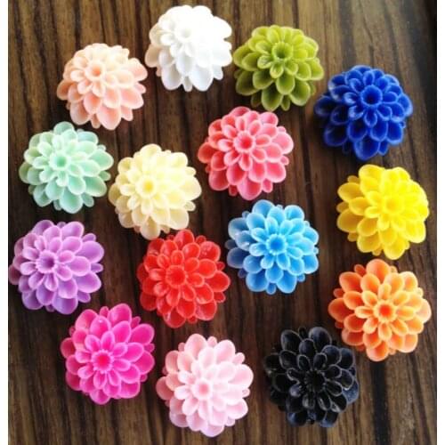 60pcs Chrysanthemum Flowers - Mixed Colors of Beautiful Resin Rose Bobby Pin Charm 21mm