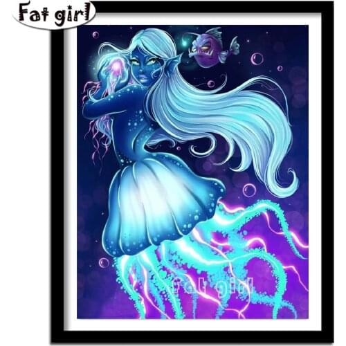 Diamond Painting Cross Stitch Jellyfish Elf Girl Pattern 5D Diamond Embroidery Cartoon Mermaid Fairy Home Decor DIY diamond Art