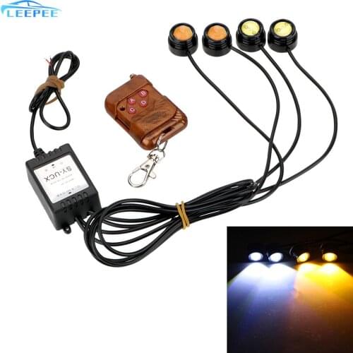 Wireless Remote Control Car Eagle Eye Light Emergency Warning Strobe Flash Light Car Daytime Running Light 4 in 1 LED 12V