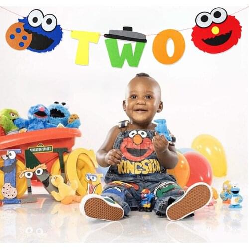 Sesame Inspired 2nd Birthday Banner Theme Party Banner Monster Photo Props Garland Party Supplies Decor for 2 Years Old Kids