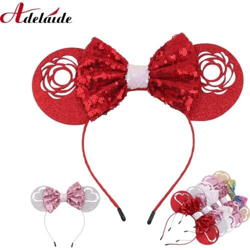 Lovely headband Minnie Ears hair bows Hair band Sequins Bows peach heart headband For Women Girls Valentines Day Headwear