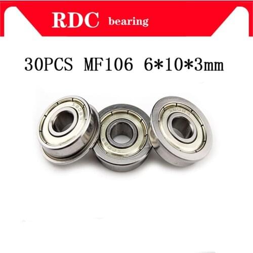 Free Shipping 30pcs/Lot MF106ZZ MF106 6x10x3mm High quality Miniature Flange Thin Wall Deep Groove Ball Radial Ball Bearing
