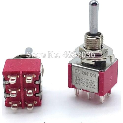 2pcs T812 Locking Toggle Switch T80-T ON ON ON 3A/250V 5A/125V 6mm 6PIN SP3T 3 Way Switches