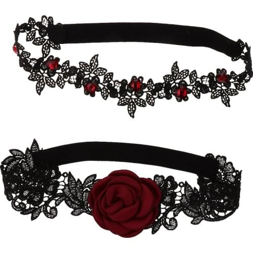 2 Pieces Black Lace Garters With Red Rose Rhinestone Decor Wedding Bride Thigh Ring Costume Accessories