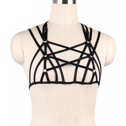Black Bondage Harness Adjustable Harness Bra Gothic Cage Bra Fetish Wear Crop Top Lingerie Criss Cross Cupless Cage Bra O0099