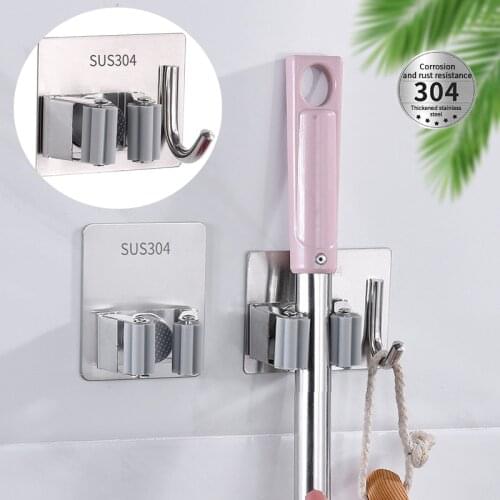 Broom Holder Heavy Duty Practical Clip Mop Organizer Wall Mount Hook Stainless Steel Storage Space Saving Hanger Multifunctional