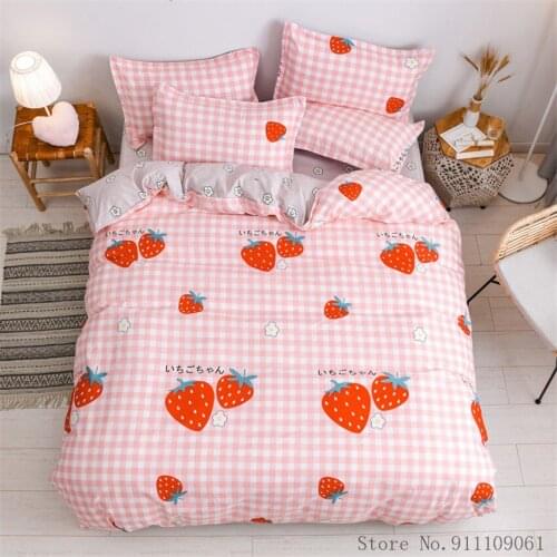 Home Textile Pink Red Strawberry Bedding Sets Children and Adult Linen Duvet Cover Sheet Pillowcases King Twin Size Bedclothes