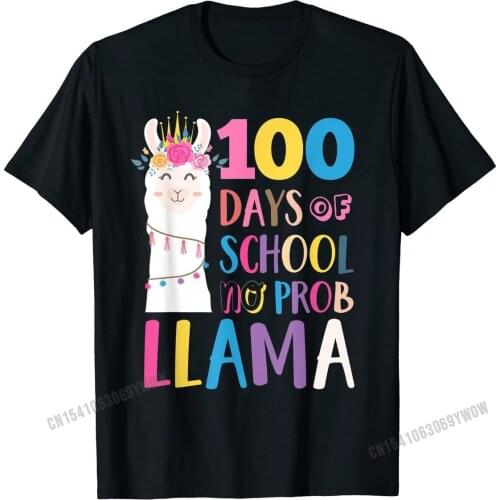 Happy 100 Days Of School No Probllama Shirt Llama Alpaca T Shirt for Men Design Tops & Tees Brand Summer Cotton