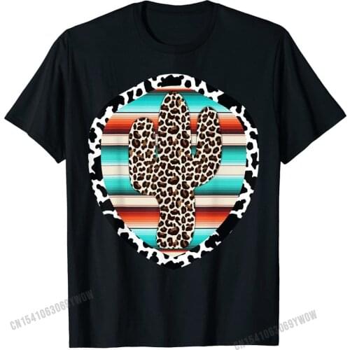 Funny Cute Serape cow print Cactus Leopard print Turquoise T-Shirt Cute Men Top T-shirts Casual Tees Cotton Design
