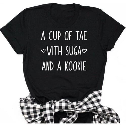 Women Casual A Cup of Tea with Sugar and A Cookie TShirts Summer Fashion Tumblr Graphic Top Clothing