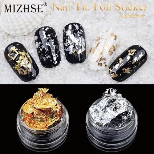 MIZHSE 1 Box Gold Silver Irregular Aluminum Foil Paper Nail Decorative Nail Art Sticker 3D Glitter DIY Manicure UV Gel Polish