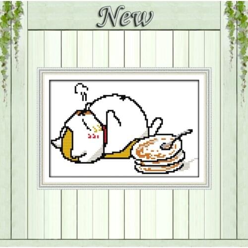 I'm full sleeping cat painting pattern print on canvas DMC 14CT 11CT DIY Cross Stitch chinese NKF Embroidery Needlework Set kits