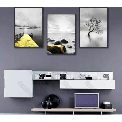 Wall Painting Bridge and Landscape Sofa Background Modern Simple Bedroom Bed Hanging Painting Triptych Room Decor