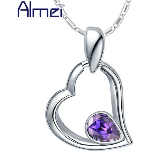 Almei 15%Off Choker Necklace Joyas De Plata 2017 Mujer Silver Jewelry Collares Crystal Purple Wedding Pendants For Women N915