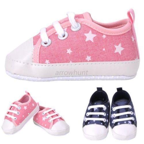Newborn Baby Toddler Boys Girls Soft Sole Kids Shoes Canvas Prewalker Lace Up Sneaker 0-18M