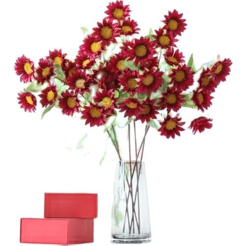 10Pcs Fake Long Stem Sunflower (7 heads/piece) 29.53" Length Simulation Spring Chrysanthemum for Wedding Home Artifical Flower