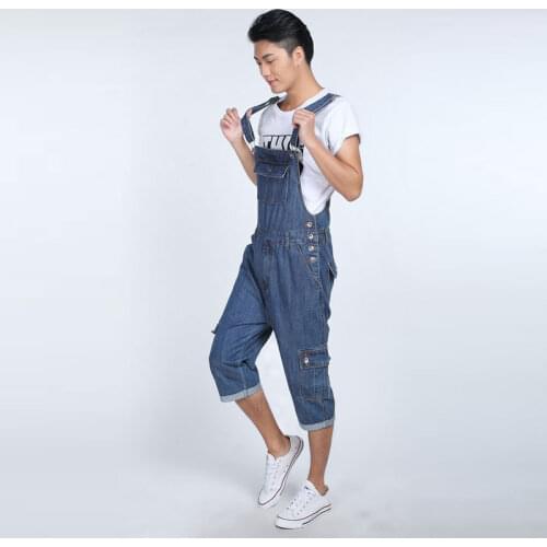 Hot Mens Denim Overalls Mens Summer Multi-Pocket Multi-leg Korean version of the Conjoined trousers Mens large size Overalls