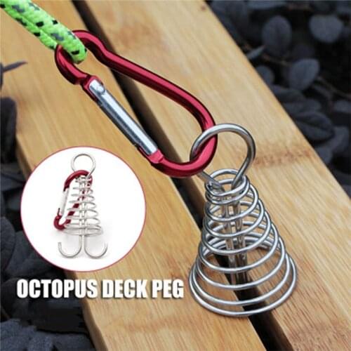 Shaped Spring Octopus Deck Peg with Carabiner Hooks Durable Rope Buckle Tent Hooks Board Pegs For Camping Hiking