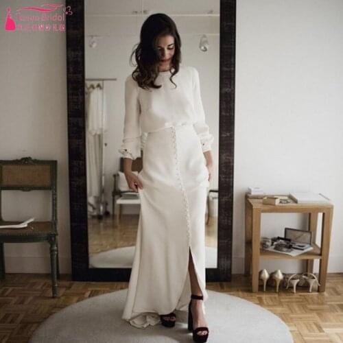 Simplicity Long Sleeve Wedding Dresses 2018 Amazing Button Vestidos De Noiva Bohemian Bridal Gowns France robe de mariee ZP015