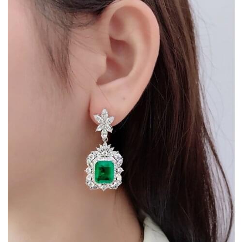 Luxury S925 Silver Simulation Emerald Color Treasure Retro Earrings Jewelry Birthday Gift