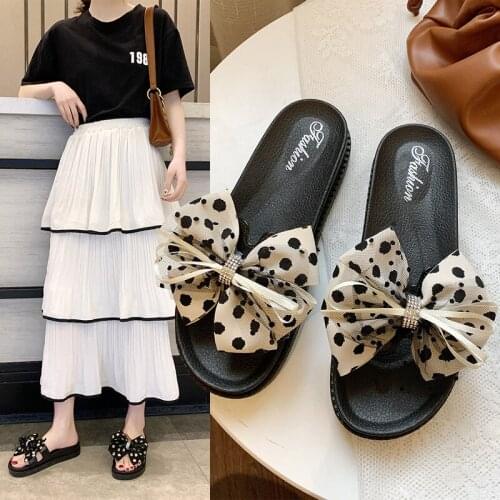 2021 Fashion Women Sandals Thick high-heeled small bow Flat Slippers Ladies Summer Outdoor Beach Causal Slippers