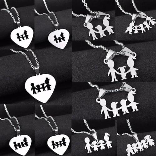 Family Mom Dad Love Son Daughter Necklace Gifts Stainless Steel Heart Pendant Boys Girls Kids Mothers Fathers Necklaces Jewelry