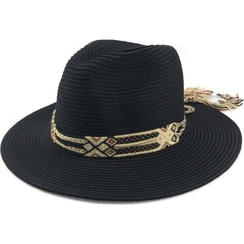 Bulk price Straw fedora hat La peau Summer hat women fedoras woven classic band beach hat big brim panama hat chapeau femme