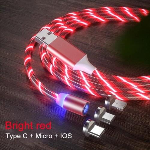 Flowing Light Magnetic charging Mobile Phone Cable for iphone 12 11 pro max charger Wire for Samaung LED Micro USB Type C Cables
