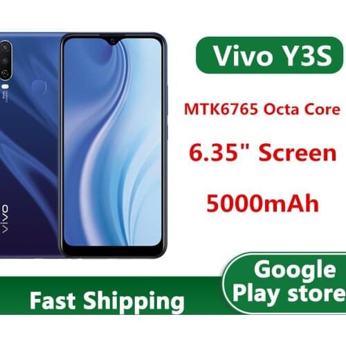 In Stock Vivo Y3S 4G LTE Mobile Phone 13.0MP 3 Cameras 6.35" LCD Screen 18W Charger Face ID MTK6765 Octa Core Fingerprint OTG