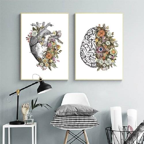 Vintage Anatomy Floral Heart Brain HD Printing Canvas Painting Retro Posters And Wall Art Pictures For Living Room Home Decore