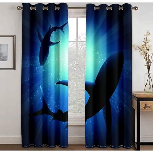 Living Room Shading 90% Decorative Curtain, Deep Sea Whale Pattern, Home Textile Decoration, Bedroom Perforated Curtains