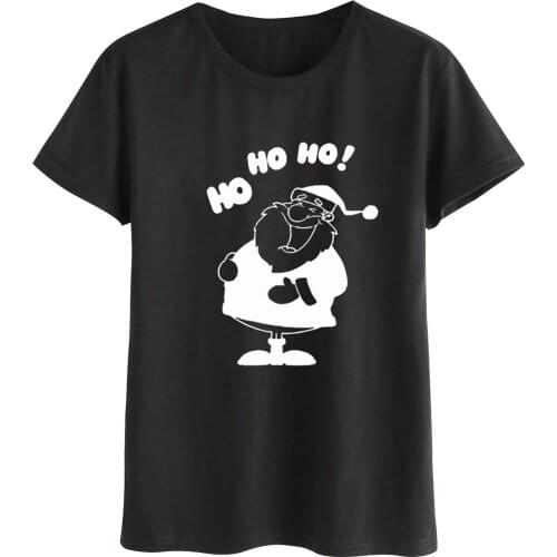 Ho Ho Ho Santa Funny Graphic Black Christmas Top Tees Women Cotton O Neck Harajuku Shirt Fashion Short Sleeve Female Clothing