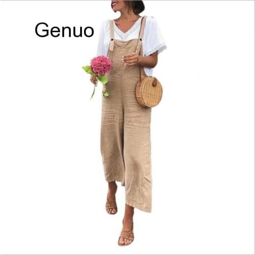 Women Overalls Sleeveless Dungarees Loose Solid Summer Casual Womens Straight Playsuit Jumpsuit Woman Romper 2020 New