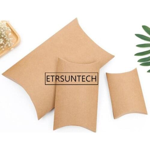 200pcs Brown Candy Packing Box Kraft Paper Pillow Box Wedding Favor Gift Boxes Blank Cardboard Present Box