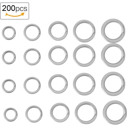 200pcs Stainless Steel Double Split Ring Connector Fishing Tackle Accessories Five Shapes Each Kind Of Rings Has 40pcs