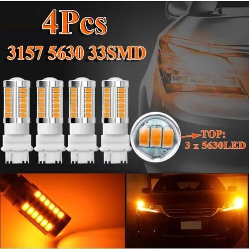 4Pcs Car Led light Bulbs 3157 3457 3057 Signal 33SMD Backup Reverse Tail Turn Bulb Amber Dual Contact Reverse Car LED Light