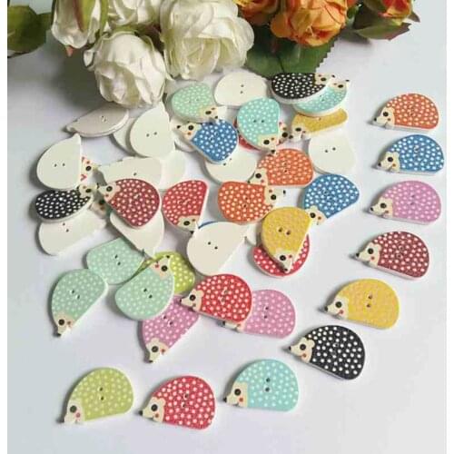 50PCS cartoon Hedgehog wooden buttons for sewing botoes coat sweater clothes findings crafts sewing accessories botones