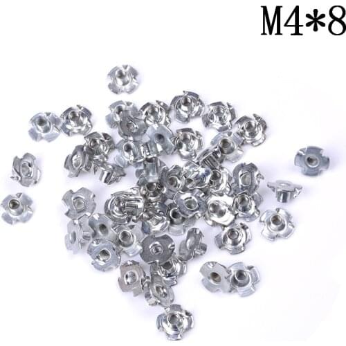 50pcs M3 M4 M5 M6 M8 Zinc Plated Four Claws Nut Speaker Nut T-nut Blind Pronged Tee Nut Furniture Hardware