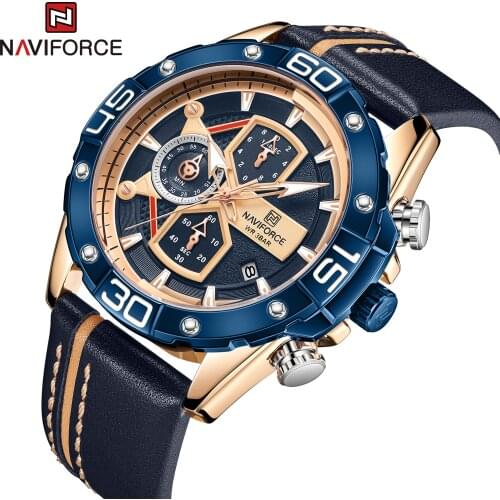 NAVIFORCE Luxury Brand Sport Watches for Men Military Genuine Leather Strap Waterproof Wrist Watch Man Clock Fashion Chronograph