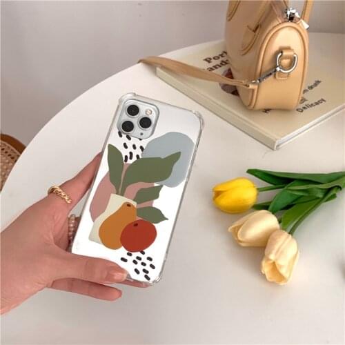 Retro Sweet vase fruit mirror art Korean Phone Case For iPhone 11 12 Pro Max Xs Max XR Xs 7 8 Plus X 7Plus case Cute Soft Cover