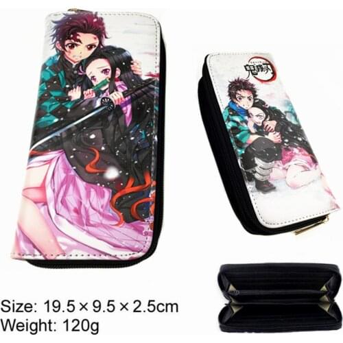 Anime Demon Slayer PU Long Wallet Kimetsu No Yaiba Tanjirou Leather Purse Zipper Card Holders Layers Boys Girls Coin Moneybag