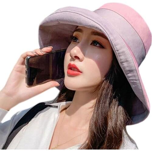 Women Summer Reversible Bucket Hat UV Protection Wide Brim Floppy Beach Sun Cap A0NF
