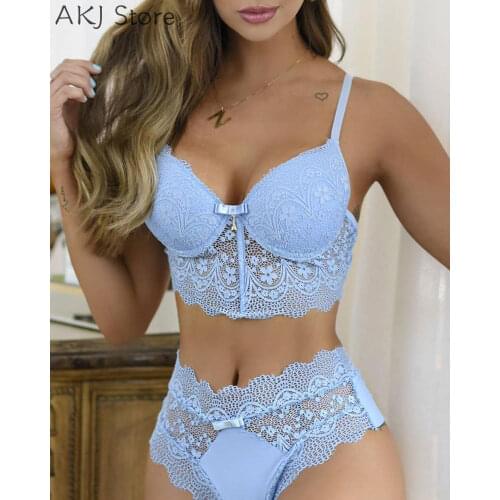 Womens Plus Size Lace Bra & Pant Set High Waist Crochet Lace Lingerie Sexy Underwear Set