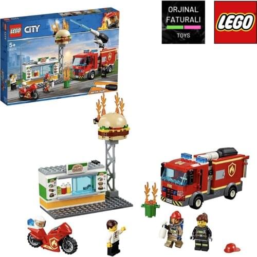 LEGO 60214 City Fire Burger Bar Fire Rescue Building Set with Fire Engine Truck and Motorbike Toy Vehicles (327 Pieces) 60214