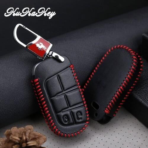 Leather Car Key Cover with Horse Pattern Key Holder For Jeep Grand Cherokee Compass Patriot For Dodge Journey Chrysler 300C