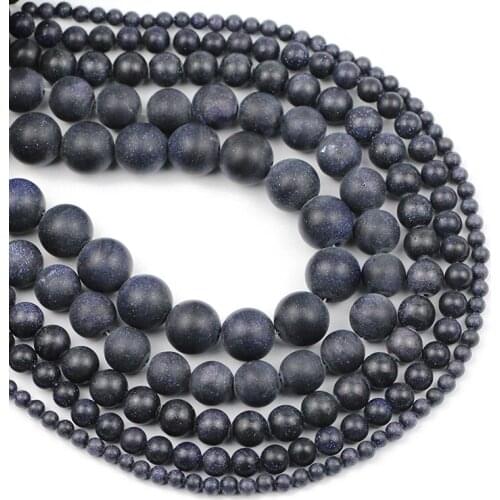 Natural Matte Blue Sandstone Round Loose Stone Beads 4 6 8 10 12mm For Charm Jewelry Accessories Making DIY Bracelet Pendant
