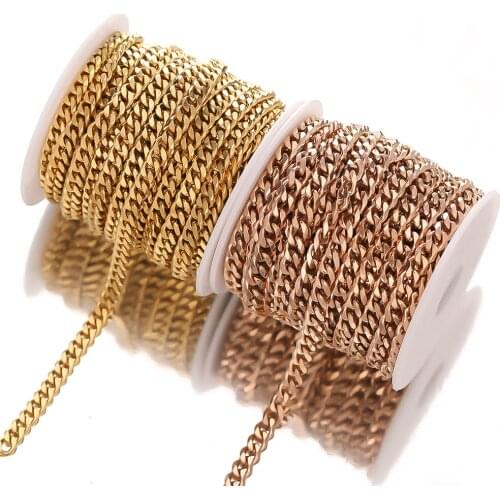 1 Meter Rose Gold Stainless Steel Cuban Chains In Bulk for DIY Jewelry Making Handmade Hiphop Punk Necklace Bracelet Supplies
